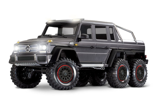 A studio shot of the 1/10 TRX-6 Mercedes-Benz G 63 AMG 6x6 with Clipless Body Ready to Run (Silver) (TRA88296-4-SLVR).