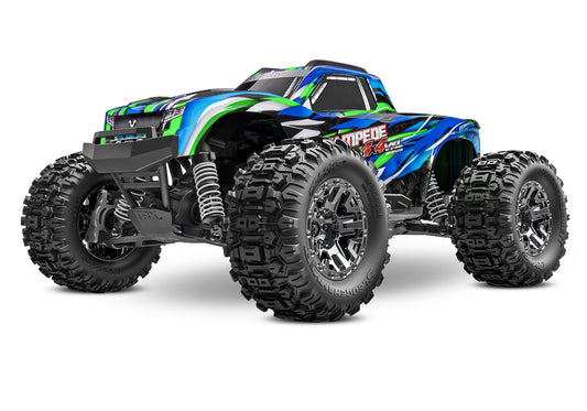 A studio shot of the 1/10 Stampede 4x4 VXL with 540XL Motor Ready to Run (Green) (TRA90376-4-GRN).