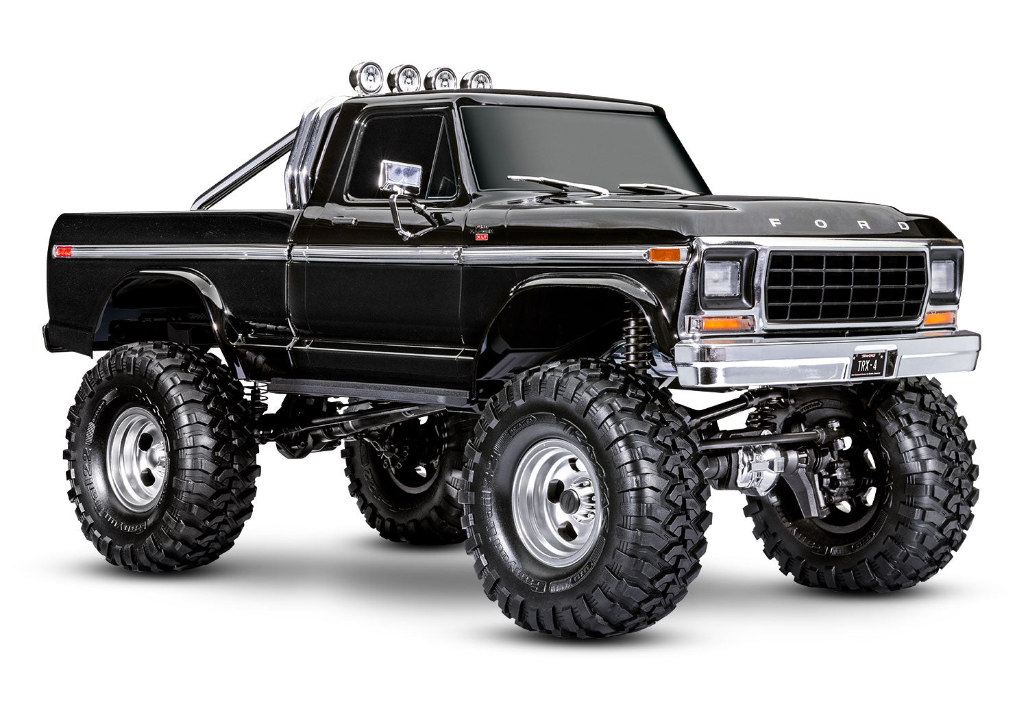 A studio shot of the 1/10 TRX-4 Ford F-150 High Trail Edition Ready to Run (Black) (TRA92046-4-BLK).