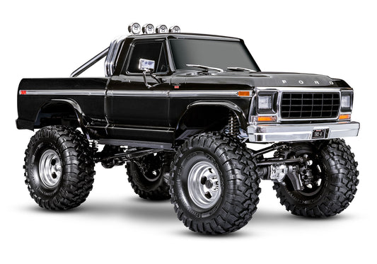 A studio shot of the 1/10 TRX-4 Ford F-150 High Trail Edition Ready to Run (Black) (TRA92046-4-BLK).