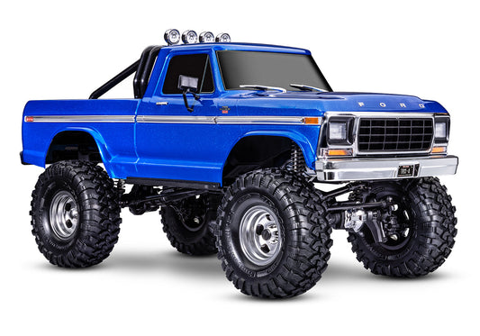 A studio shot of the 1/10 TRX-4 Ford F-150 High Trail Edition Ready to Run (Blue) (TRA92046-4-BLUE).