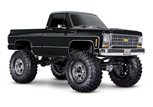 A studio shot of the 1/10 TRX-4 Chevrolet K10 High Trail Edition Ready to Run (Black) (TRA92056-4-BLK).