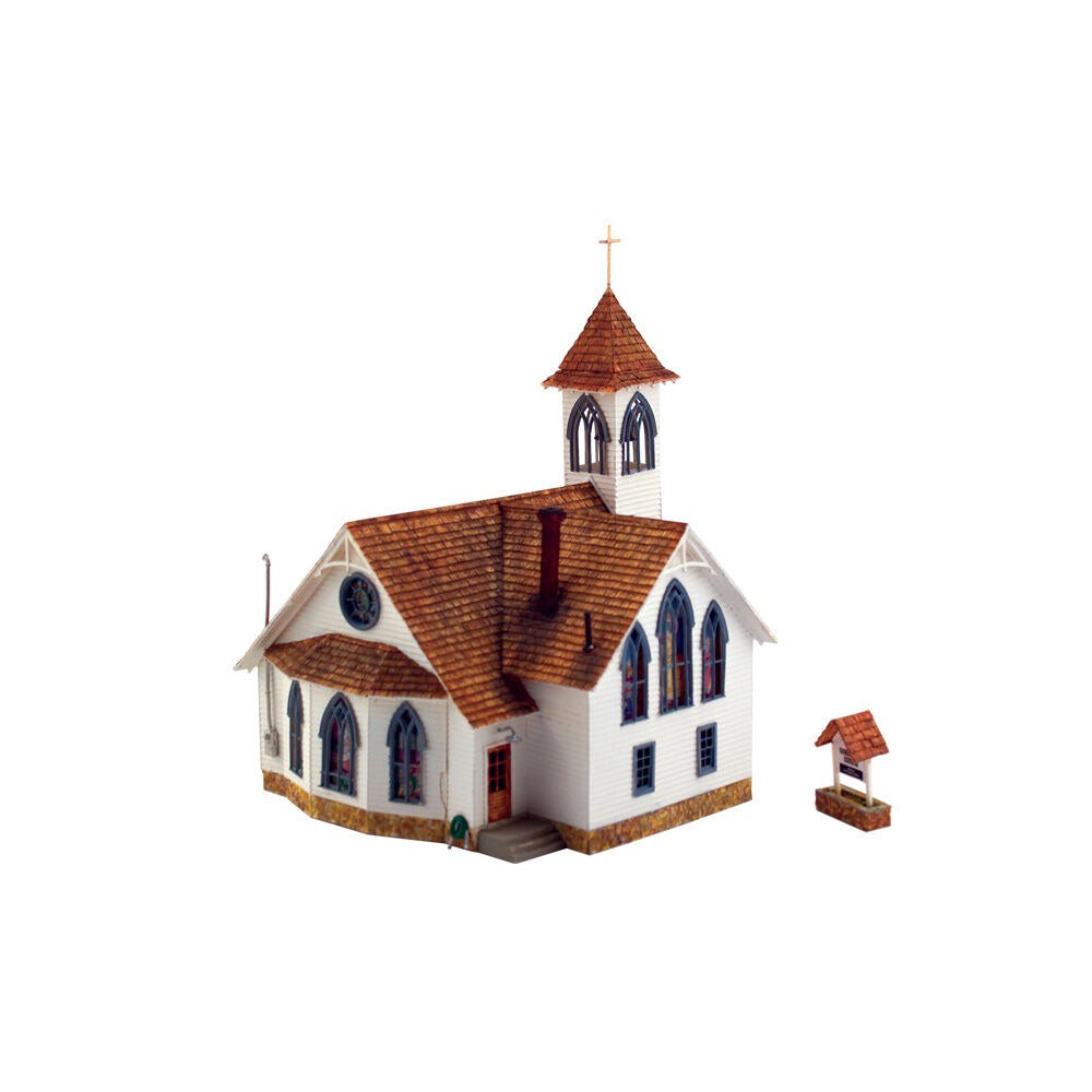 HO Built-Up Community Church (WOOBR5041)