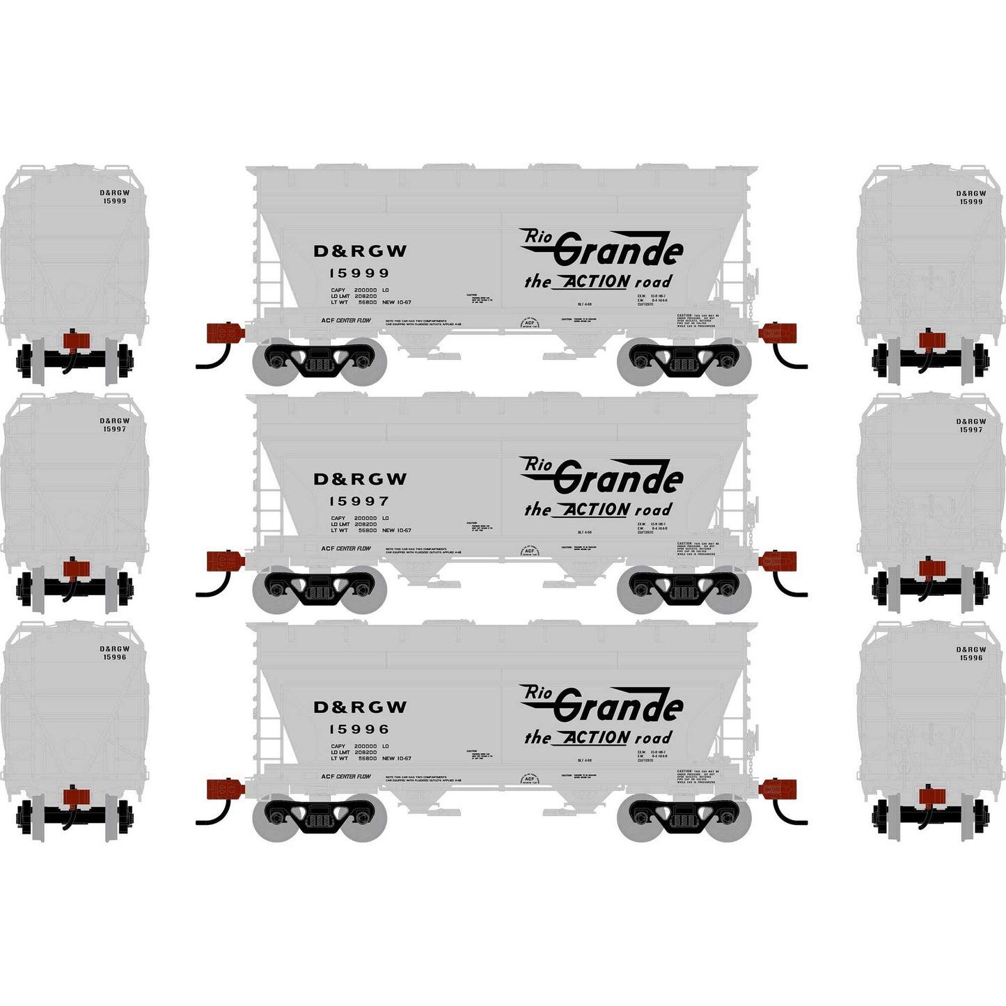 HO ACF 2970 Covered Hopper DRGW #15996/15997/15999 (ATH-1685)