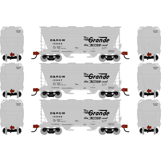 HO ACF 2970 Covered Hopper DRGW #15996/15997/15999 (ATH-1685)