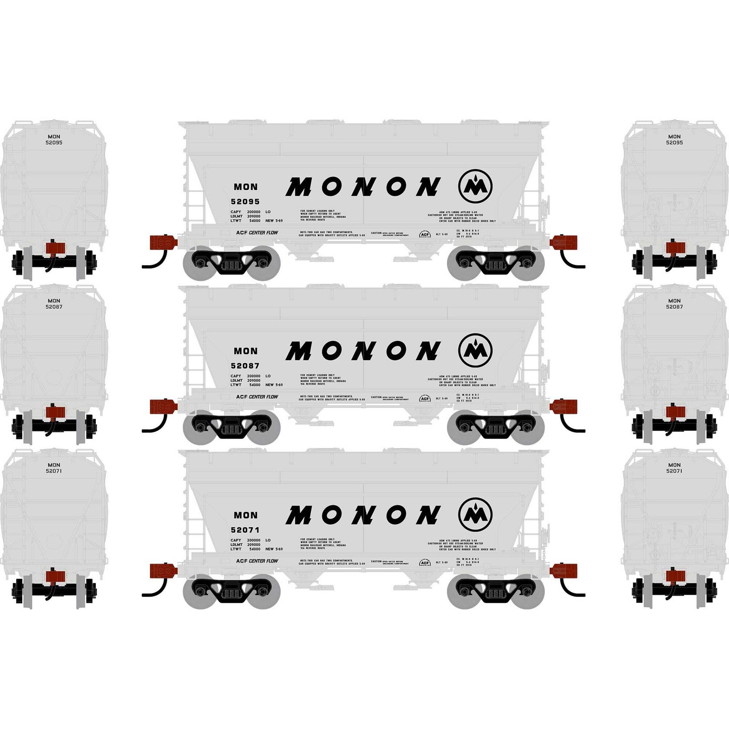 HO ACF 2970 Covered Hopper MON #52071/52087/52095 (3) (ATH-1688)