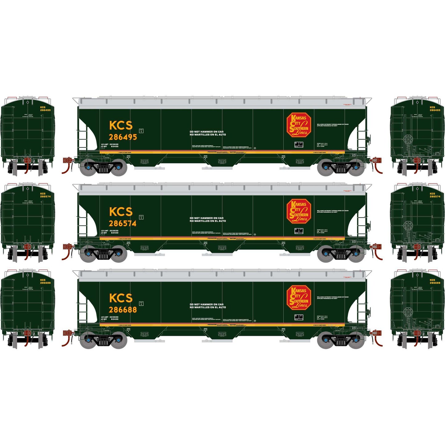 HO GEN Trinity 5161 Covered Hopper KCS #286495/286574/286688 (3 Pack) (ATHG-1067)