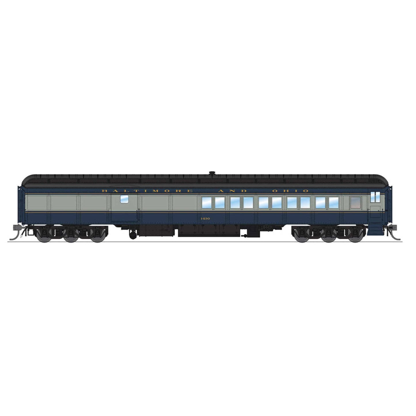 HO Scale B&O Coach-Baggage Combine #1430 Blue/Gray/Imitation Gold (BLI9112)