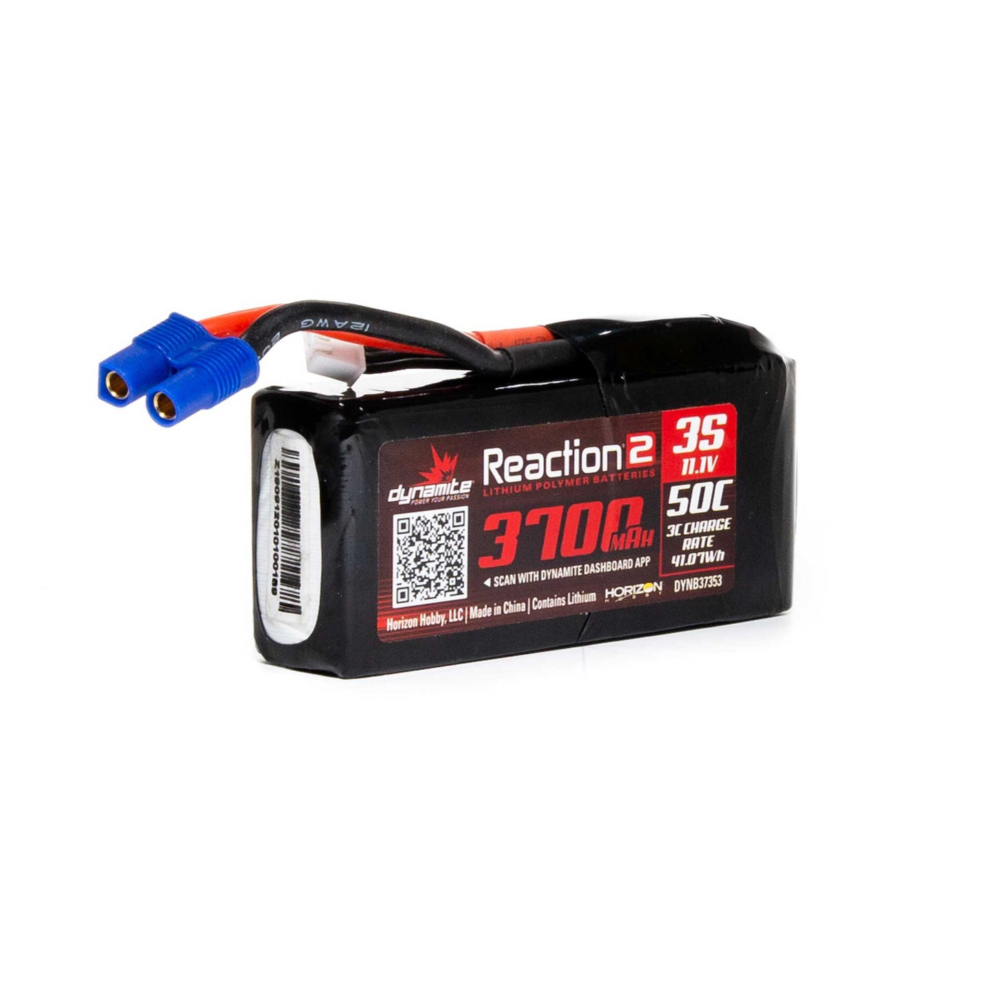 11.1V 3700mAh 3S 50C Reaction 2 LiPo Battery with EC3 Connector (DYNB37353)
