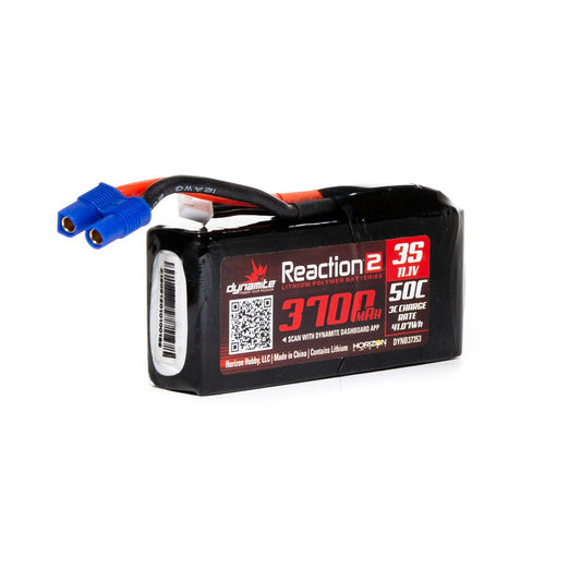 11.1V 3700mAh 3S 50C Reaction 2 LiPo Battery with EC3 Connector (DYNB37353)