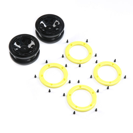 FR/RR Beadlock Wheels Black and Yellow for Temper G2 (ECX41011)