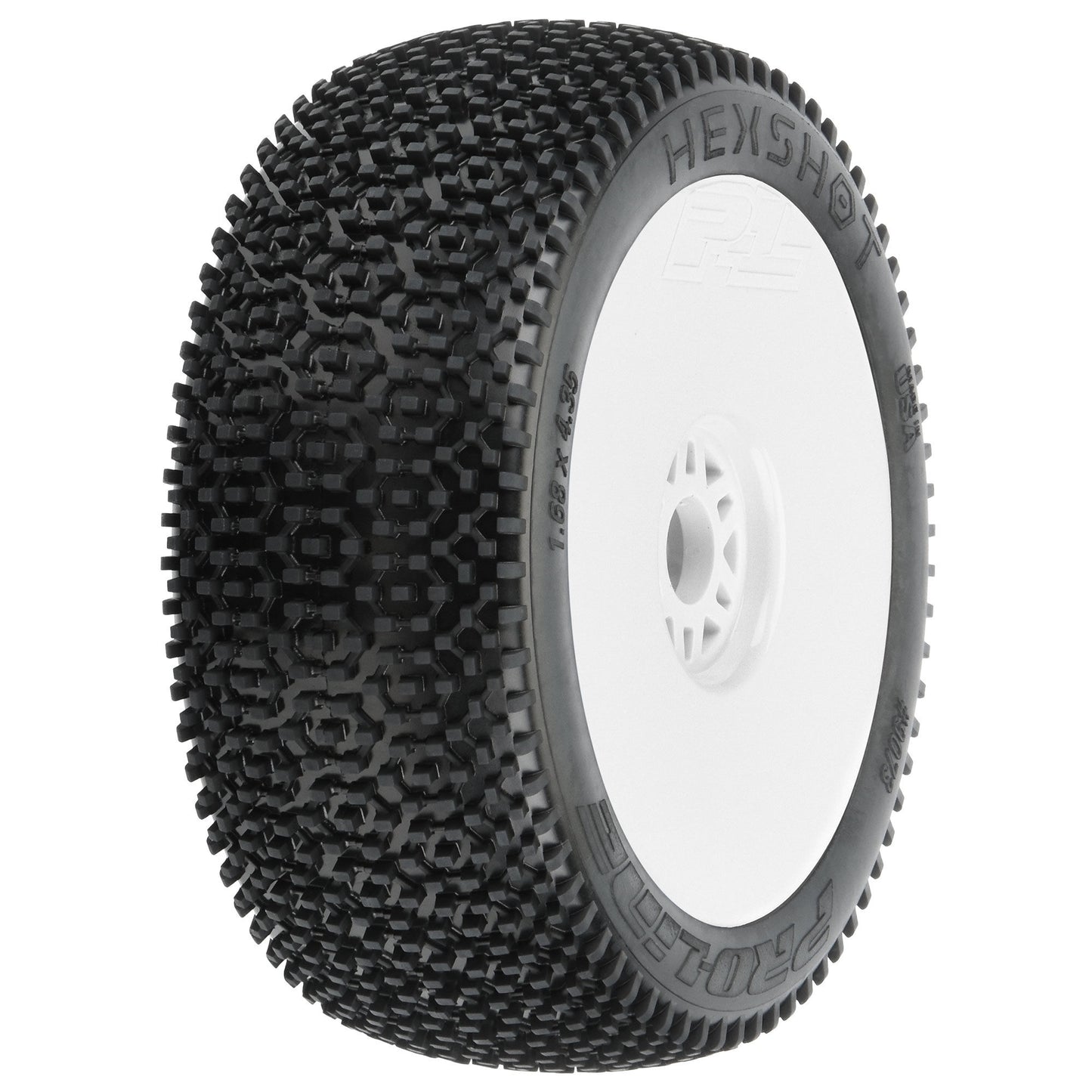 1/8 Hex Shot S3 Front/Rear Buggy Tires Mounted 17mm White (2) (PRO9073233)