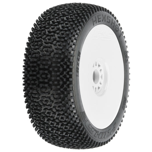 1/8 Hex Shot S3 Front/Rear Buggy Tires Mounted 17mm White (2) (PRO9073233)