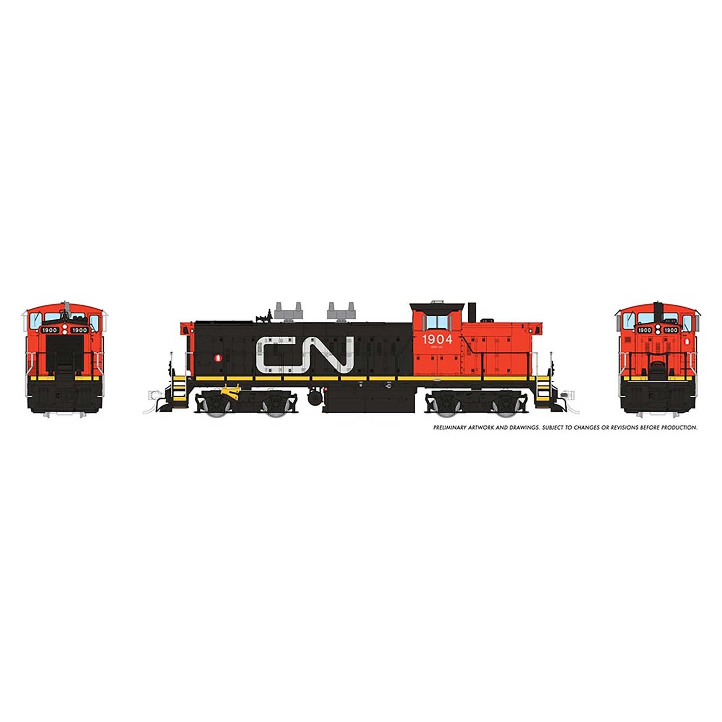HO GMD-1 Locomotive with DCC and Sound CN Noodle Red Cab #1910 (RPI10574)