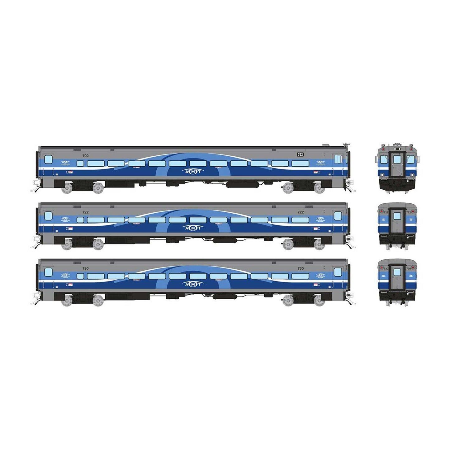 HO Comet Car AMT Late Set #1 Cab 702 Coaches 722 730 (RPI128522)
