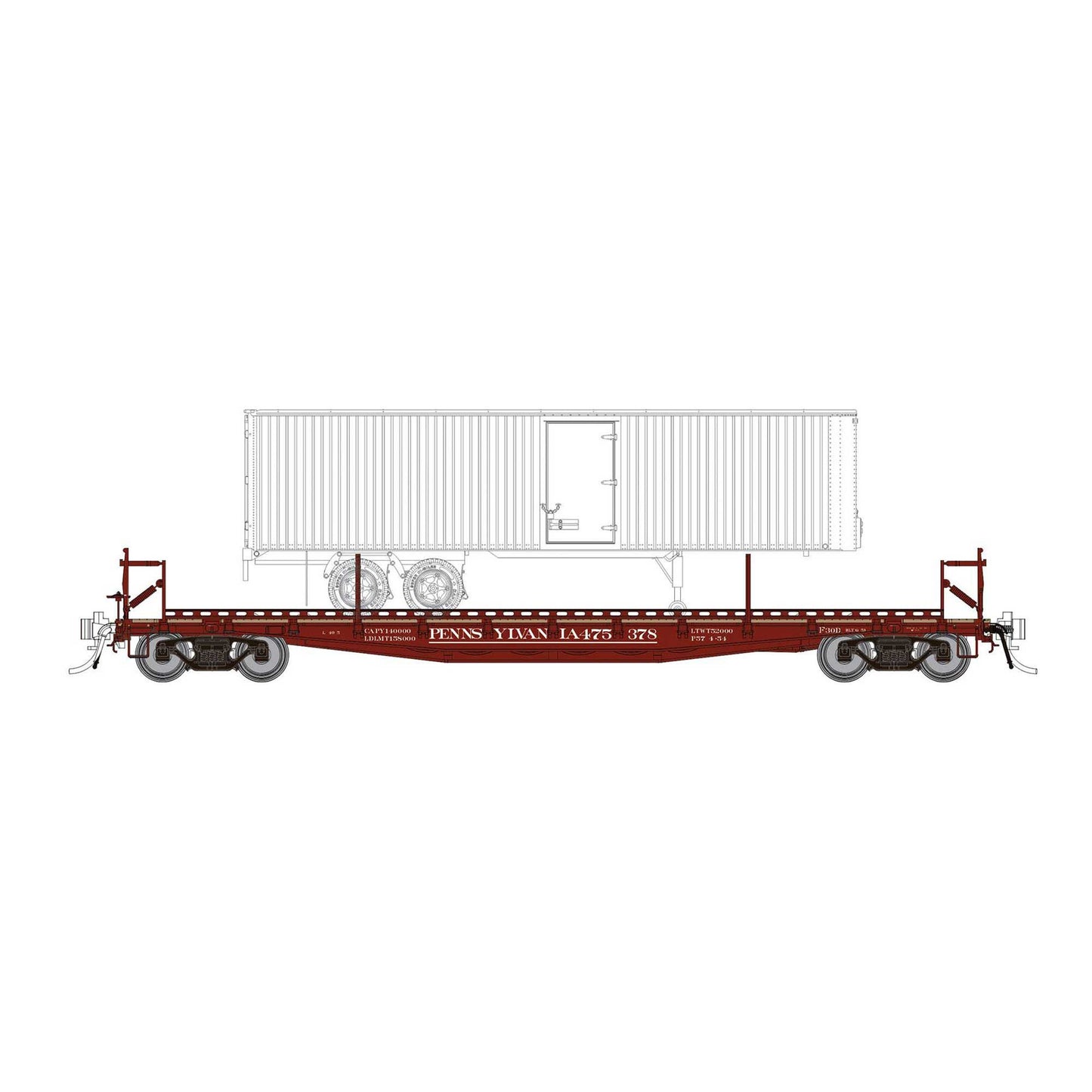 HO F30D 50 TOFC Flat Car with Trailer PRR Delivery (RPI138016A)