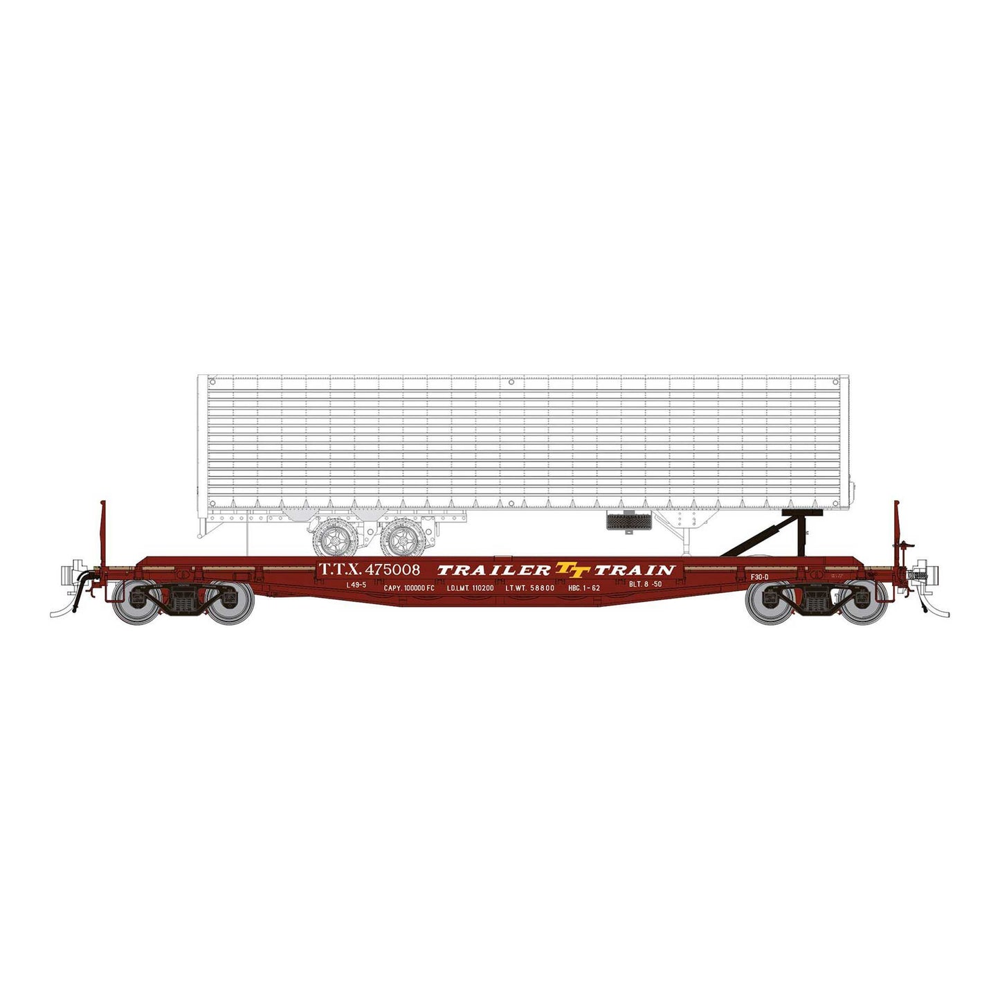 HO F30D 50 TOFC Flat Car with Trailer TTX Early Red (RPI138017A)
