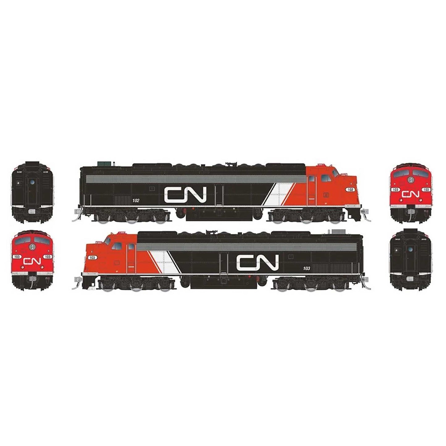 HO EMD E8A + E8A with HEP Locomotive Set with DCC & Sound, CN #102, 103 (RPI28816)