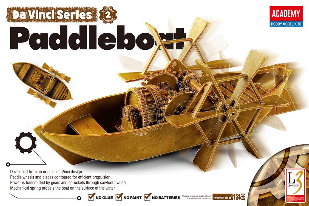 DaVinci Paddleboat (Approximately7"L) Snap-Together Plastic Model Kit (ACY18130)