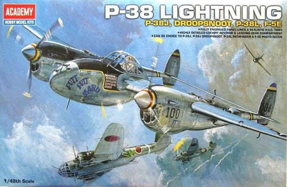 1/48 Lockheed P-38 Lightning P-38J, Droopsnoot, P-38L, F-5E Plastic Model Kit (ACYS2215)