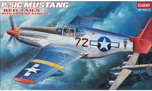 1/72 P-51C Mustang "Rd Tails" With Ground Vehicle Plastic Model Kit (ACYS2225)