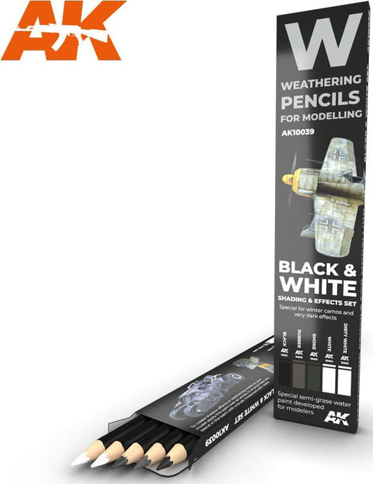 Weathering Pencils Black and White Shading and Effects Set (5 Colors) (AKI10039)