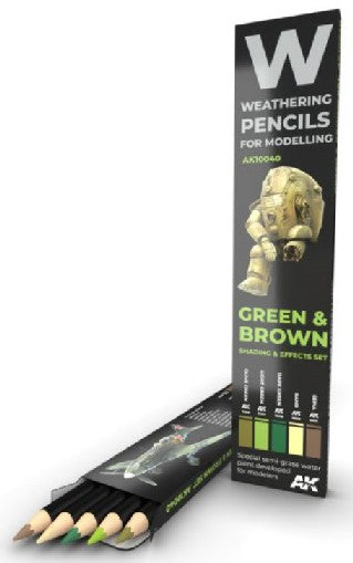 Weathering Pencils Green and Brown Shading and Effects Set (5 Colors) (AKI10040)