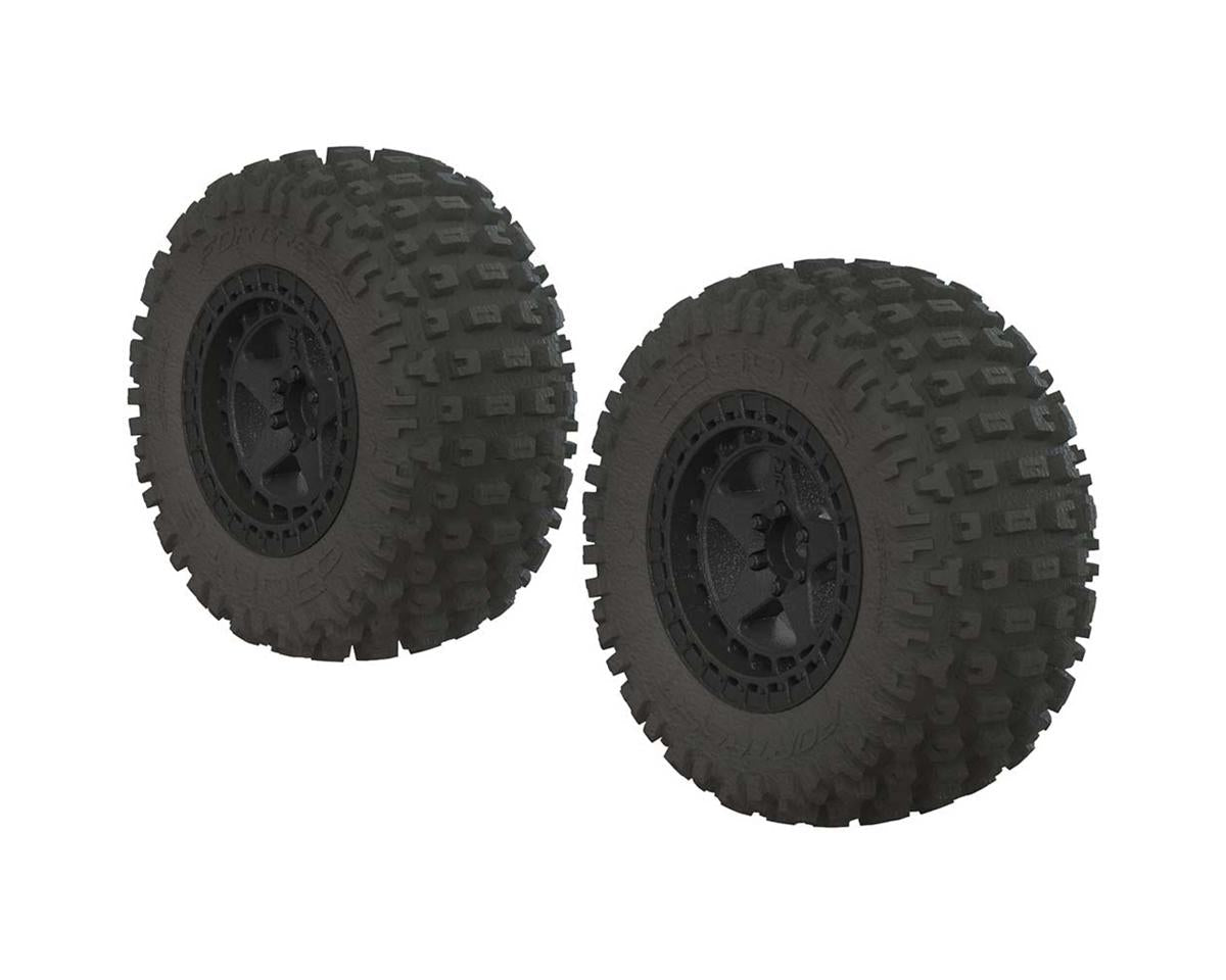 AR550042 Fortress SC Tire Set Glued Black (2) (ARAC9630)