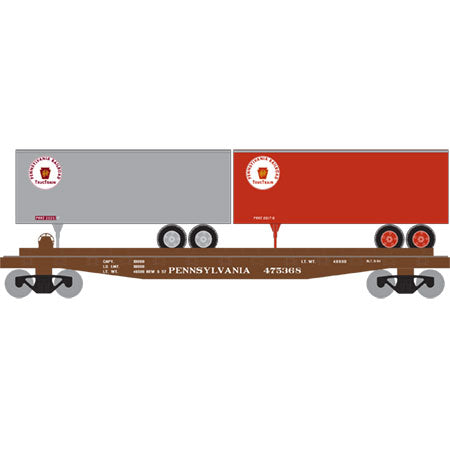 HO 50' Flat with (2) 25' Trailers, Pennsylvania (PRR) #1 (ATH96377)