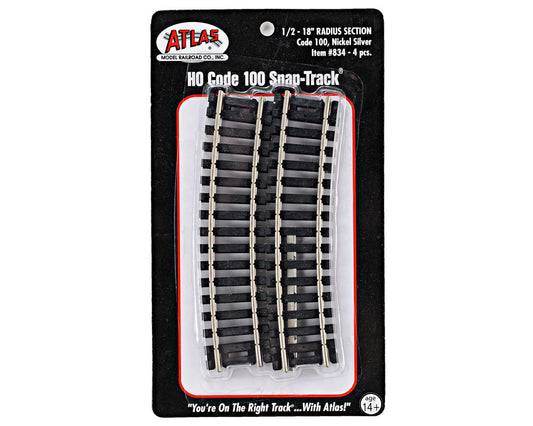 HO Code 100 1/2 18" Radius Curve Track (ATL834)