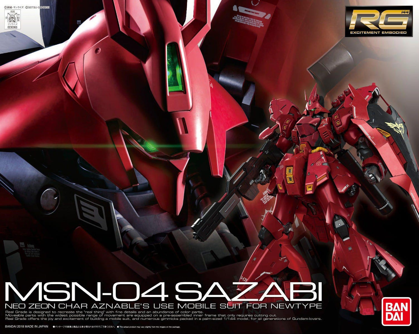 1/144 Real Grade MSN-04 Sazabi from "Mobile Suit Gundam" Snap-Together Plastic Model Kit (BAN2426271)