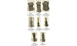 HO Assorted Brick Chimneys - Unpainted Metal Castings (5) (BAR203)