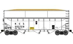 N Kansas City Southern RTR Offset-Side 3-Bay Wood Chip Hopper, Flat Side Extensions (3) (BLU16103)
