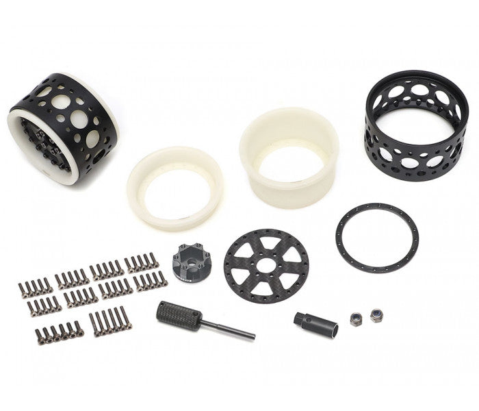 ProBuild 2.2" Ultra Lightweight Extra-Wide Performance CF6 Adjustable Offset White/Carbon Fiber Beadlock Wheels (2) (BRPB2211WCFEW)