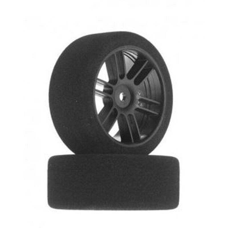 1/10 26mm Nitro Touring Foam Tires, Mounted, 35 Front, Black Wheels (2) (BXRC2635)