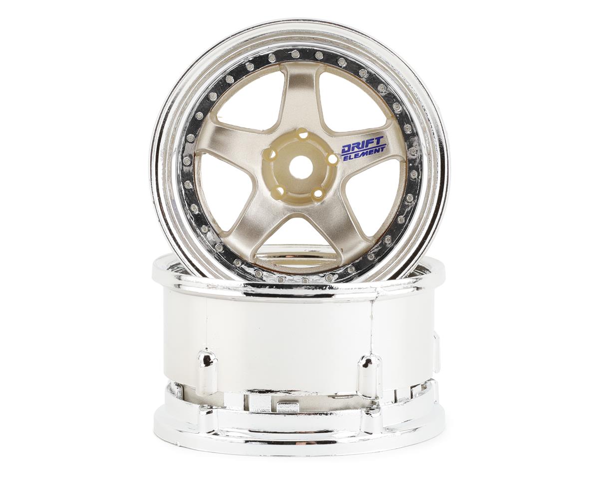 Drift Element Gold and Chrome 5 Spoke Drift Wheels, Adjustable Offset 12mm Hex (2) (DSCDE015)