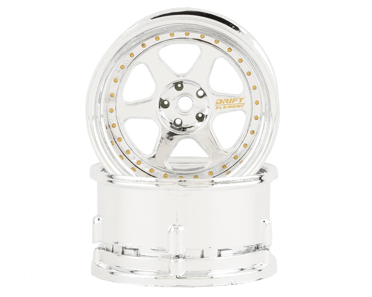 Drift Element Triple Chrome with Gold Rivets 6 Spoke Drift Wheels, Adjustable Offset 12mm Hex (2) (DSCDE209)