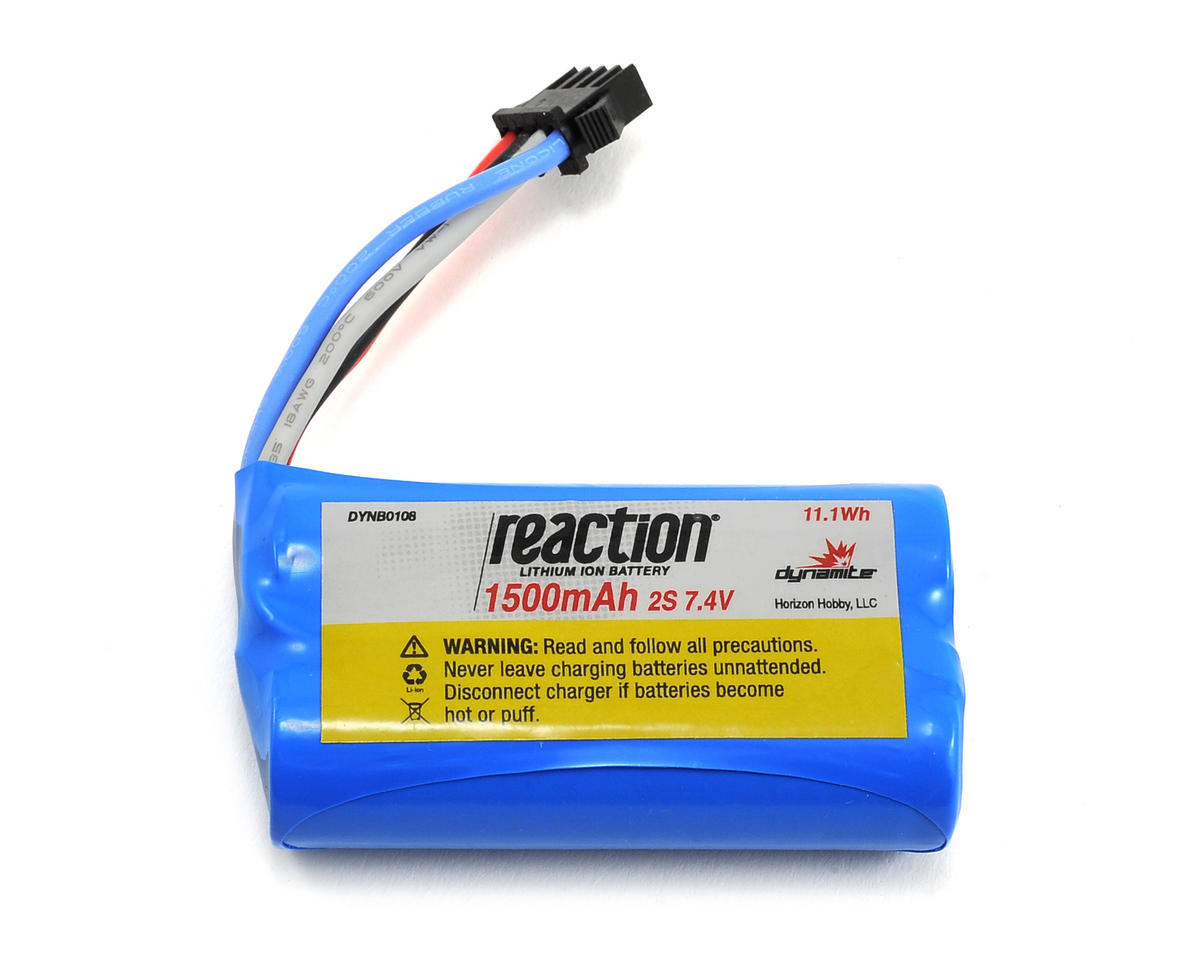 Reaction 1500mAh 7.4V C 2S Li-Ion Battery Pack with SM 2P JST Plug (DYNB0108)