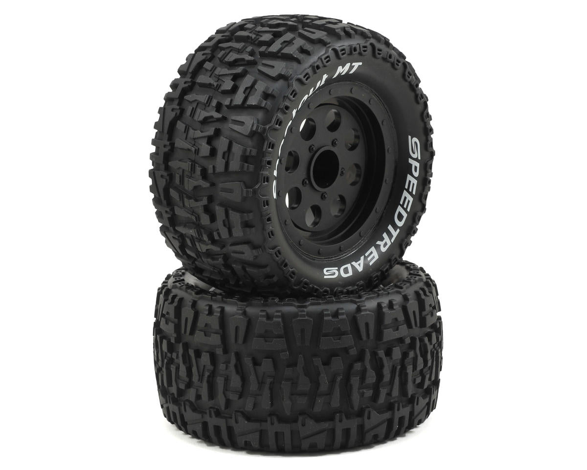 Front and Rear Tire, Premounted, Blk Wheel 1/10 2WD/4WD Ruckus (2) (ECX43008)