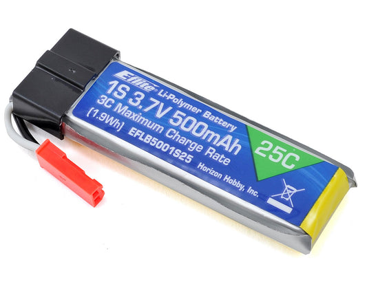 500mAh 3.7V 25C 1S LiPo Battery Pack with JST Plug (EFLB5001S25)