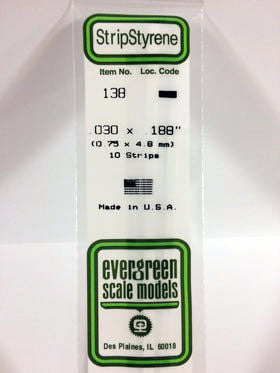 0.030"x0.188"x14" Opaque White Polystyrene Strip (10) (EVG138)