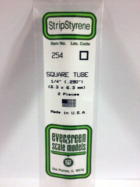 Opaque White Polystyrene Square Tubing 1/4" (2) (EVG254)