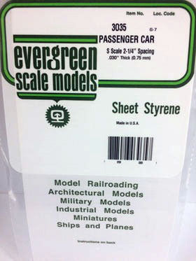 S Opaque White Polystyrene Passenger Car Siding 0.030"x6"x12", 0.035" Groove Spacing (1) (EVG3035)