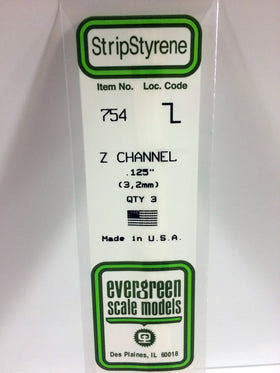 Opaque White Polystyrene Z-Channel 0.125"X14" (3) (EVG754)