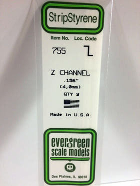 Opaque White Polystyrene Z-Channel 0.156"X14" (3) (EVG755)