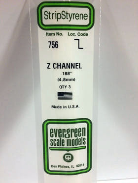 Opaque White Polystyrene Z-Channel 0.188"X14" (3) (EVG756)
