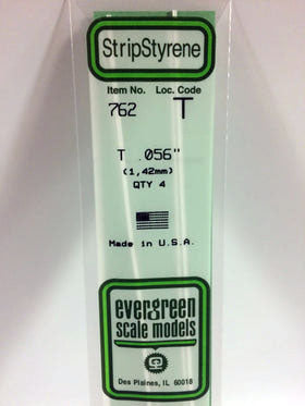 Opaque White Polystyrene T-Shape 0.056"x14" (4) (EVG762)
