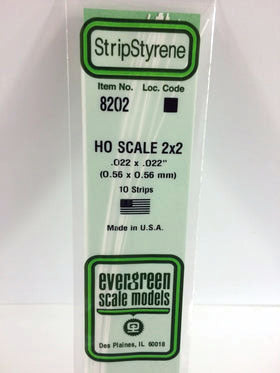 HO 2x2 Opaque White Polystyrene Strip 0.022"x0.022"x14" (10) (EVG8202)