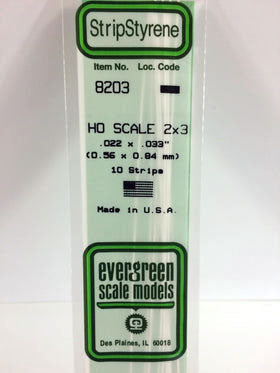 HO 2x3 Opaque White Polystyrene Strip 0.022"x0.033"x14" (10) (EVG8203)