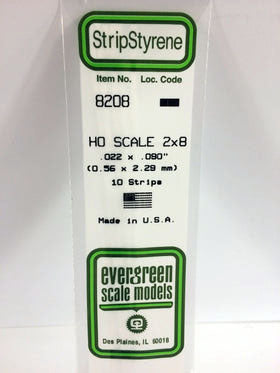 HO 2x8 Opaque White Polystyrene Strip 0.022"x0.090"x14" (10) (EVG8208)